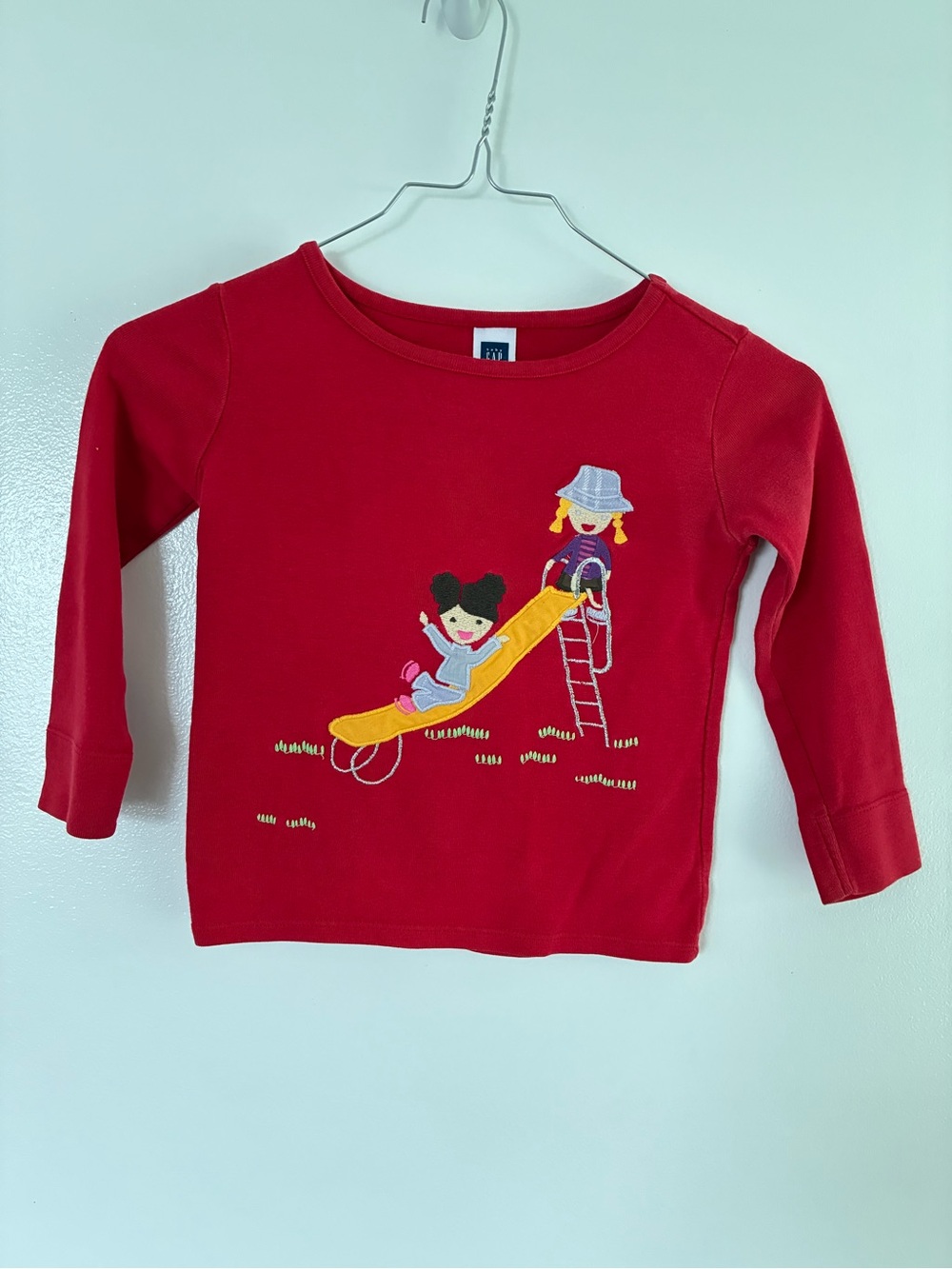 GAP Red Long-Sleeve Tee with Slide Embroidery
